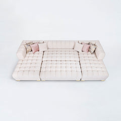 Lipa Ivory Velvet Double Chaise "U" Shape Sectional Sofa - Ornate Home