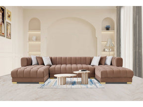 Lipa Mocha Velvet Double Chaise "U" Shape Sectional Sofa - Ornate Home