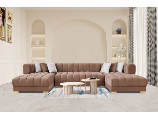 Lipa Mocha Velvet Double Chaise "U" Shape Sectional Sofa - Ornate Home