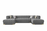 Lipa Morgan Gray Velvet Double Chaise "U" Shape Sectional Sofa - Ornate Home