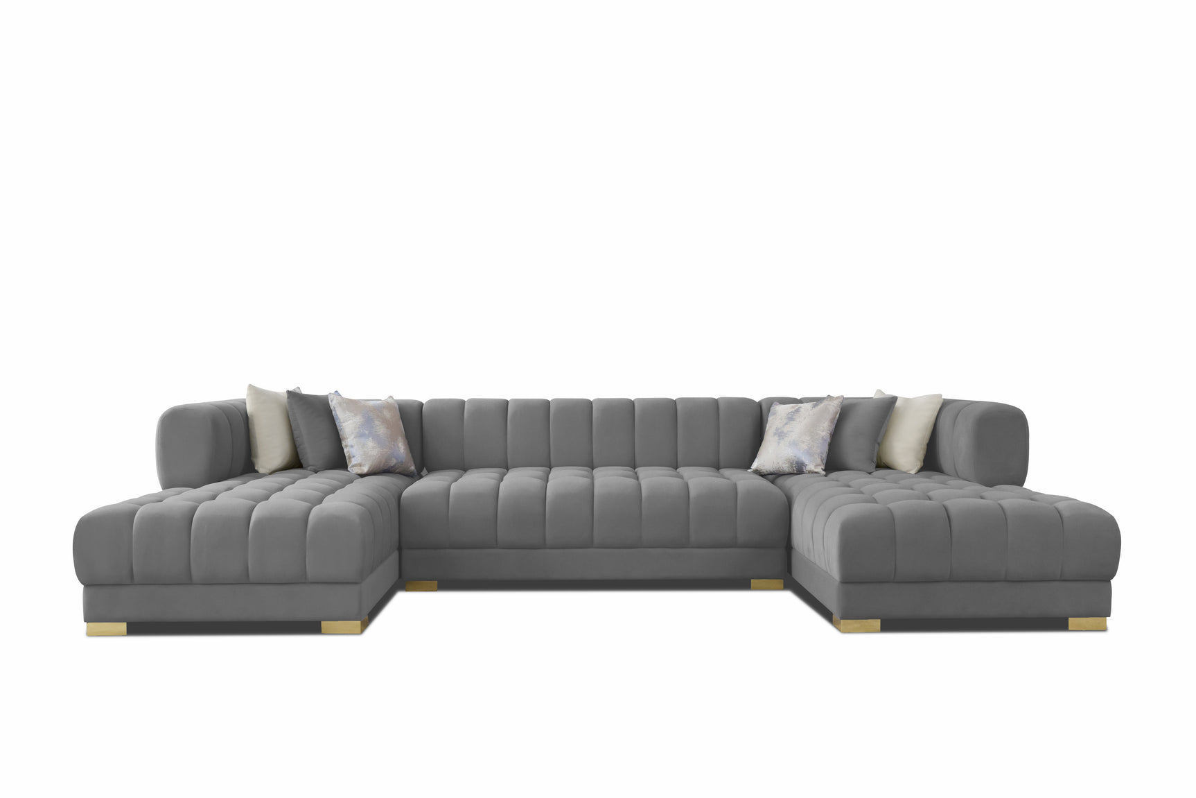 Lipa Morgan Gray Velvet Double Chaise "U" Shape Sectional Sofa - Ornate Home