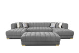 Lipa Morgan Gray Velvet Double Chaise "U" Shape Sectional Sofa - Ornate Home