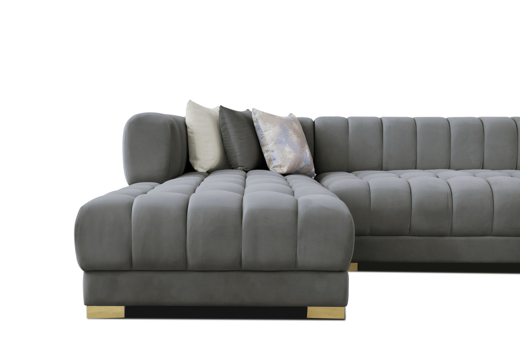 Lipa Morgan Gray Velvet Double Chaise "U" Shape Sectional Sofa - Ornate Home