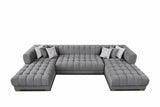 Lipa Morgan Gray Velvet Double Chaise "U" Shape Sectional Sofa - Ornate Home