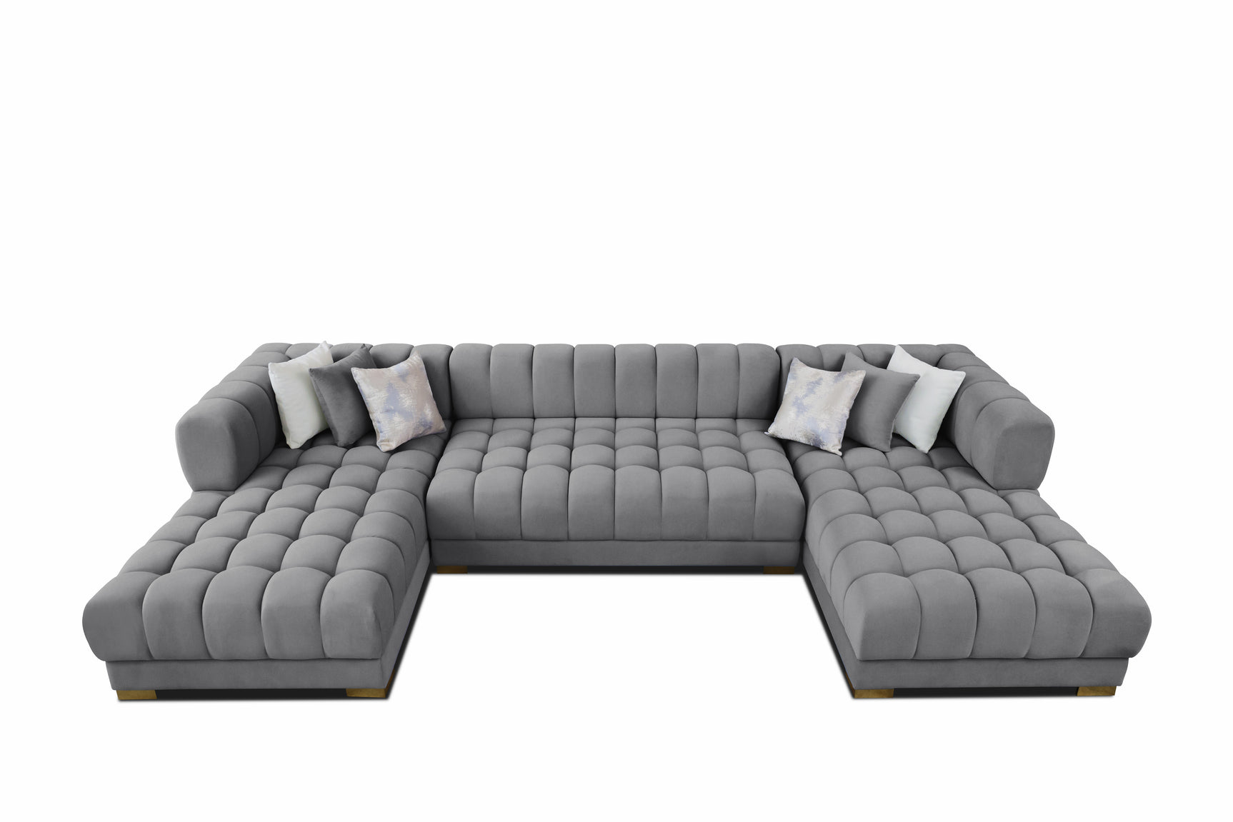 Lipa Morgan Gray Velvet Double Chaise "U" Shape Sectional Sofa - Ornate Home