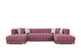 Lipa Pink Velvet Double Chaise "U" Shape Sectional Sofa - Ornate Home