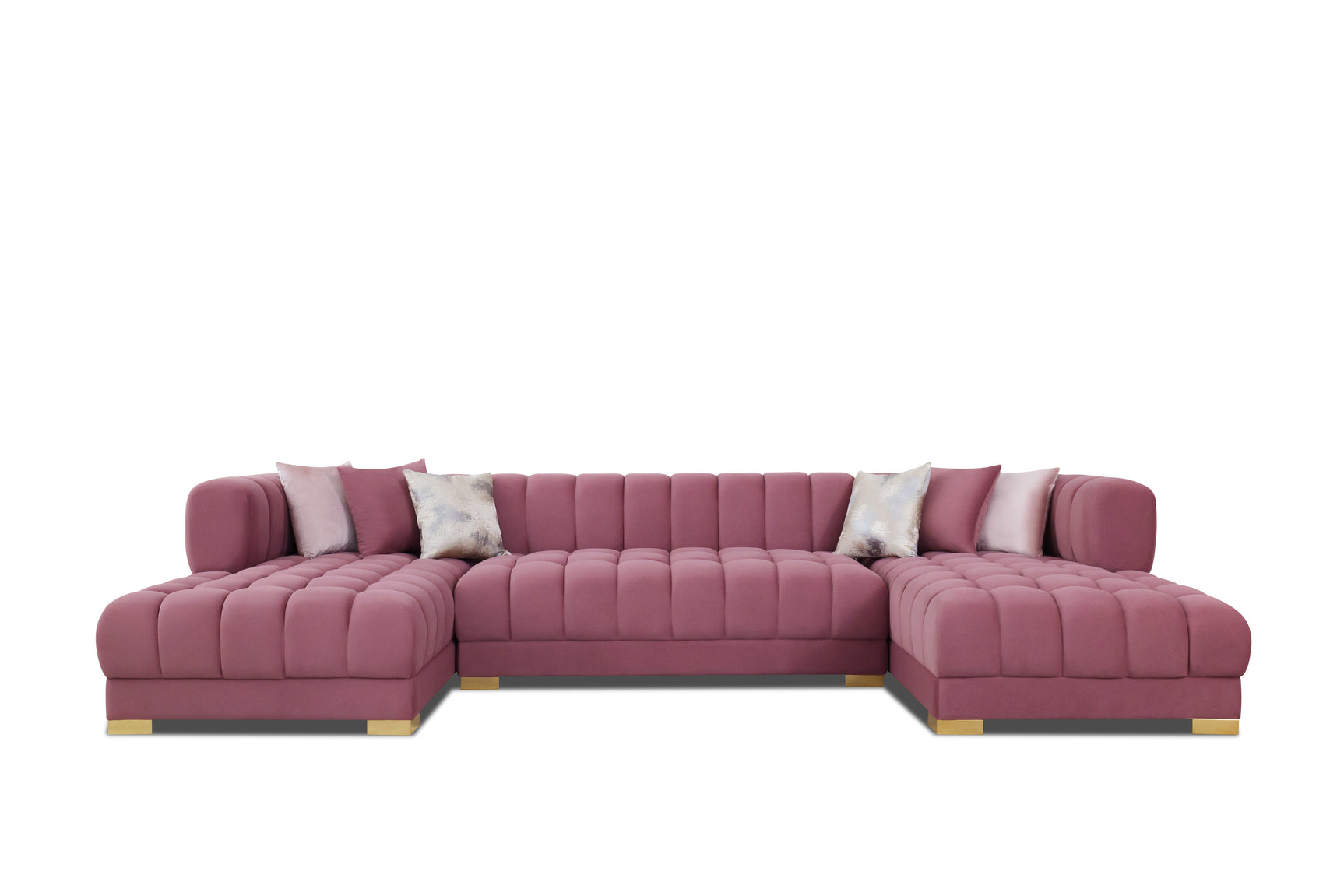 Lipa Pink Velvet Double Chaise "U" Shape Sectional Sofa - Ornate Home