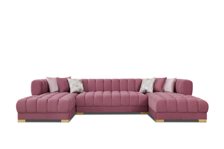 Lipa Pink Velvet Double Chaise "U" Shape Sectional Sofa - Ornate Home