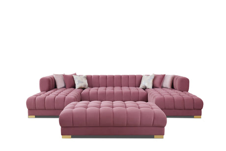 Lipa Pink Velvet Double Chaise "U" Shape Sectional Sofa - Ornate Home
