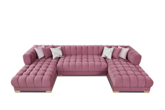 Lipa Pink Velvet Double Chaise "U" Shape Sectional Sofa - Ornate Home