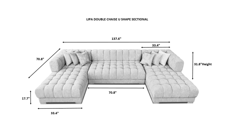 Lipa Black Velvet Double Chaise "U" Shape Sectional Sofa - Ornate Home