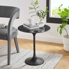 Lippa Black 20" Round Faux Marble Side Table - Ornate Home