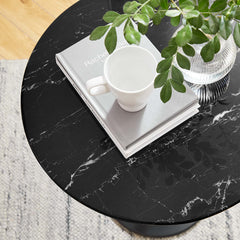 Lippa Black 20" Round Faux Marble Side Table - Ornate Home