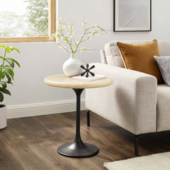 Lippa Black 20" Round Faux Travertine Side Table - Ornate Home