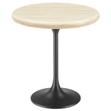 Lippa Black 20" Round Faux Travertine Side Table - Ornate Home