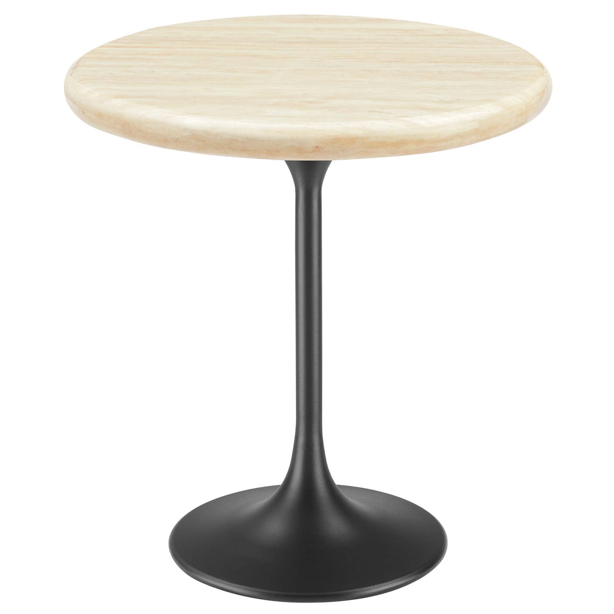 Lippa Black 20" Round Faux Travertine Side Table - Ornate Home