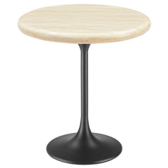 Lippa Black 20" Round Faux Travertine Side Table - Ornate Home