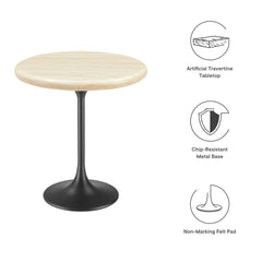 Lippa Black 20" Round Faux Travertine Side Table - Ornate Home