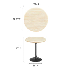 Lippa Black 20" Round Faux Travertine Side Table - Ornate Home