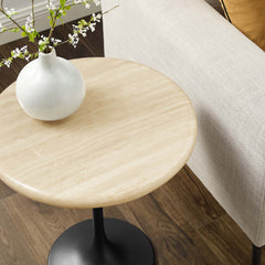 Lippa Black 20" Round Faux Travertine Side Table - Ornate Home