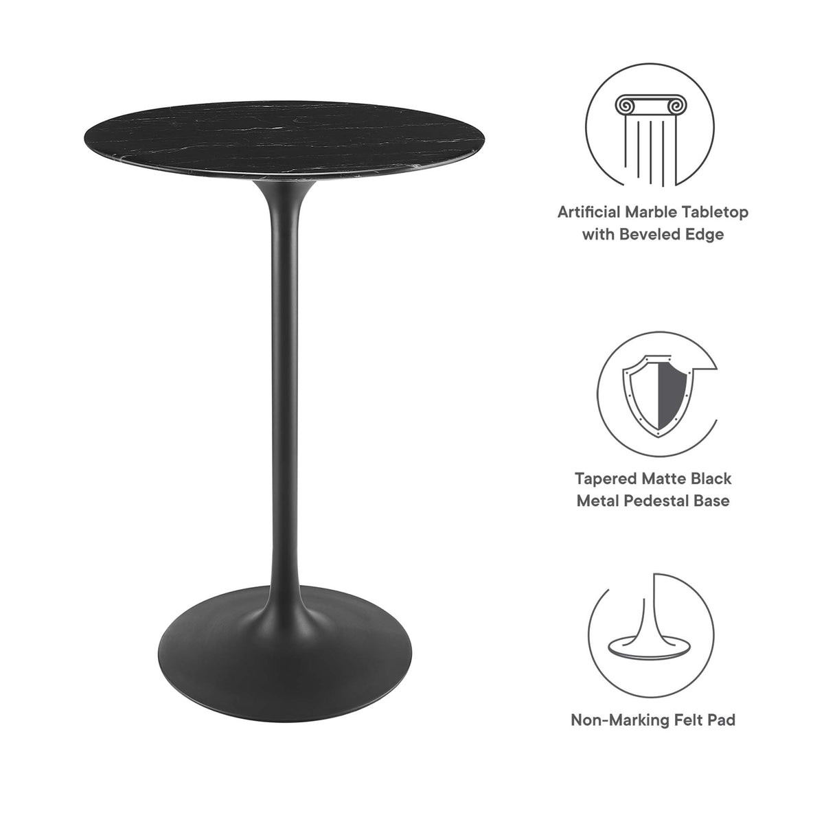 Lippa Black 28" Round Faux Marble Bar Table - Ornate Home
