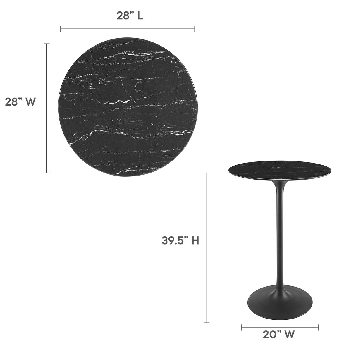 Lippa Black 28" Round Faux Marble Bar Table - Ornate Home