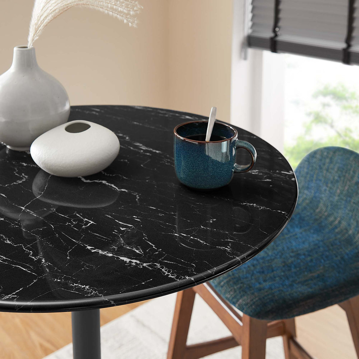 Lippa Black 28" Round Faux Marble Bar Table - Ornate Home