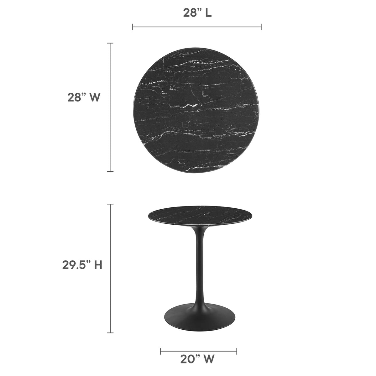 Lippa Black 28" Round Faux Marble Dining Table - Ornate Home