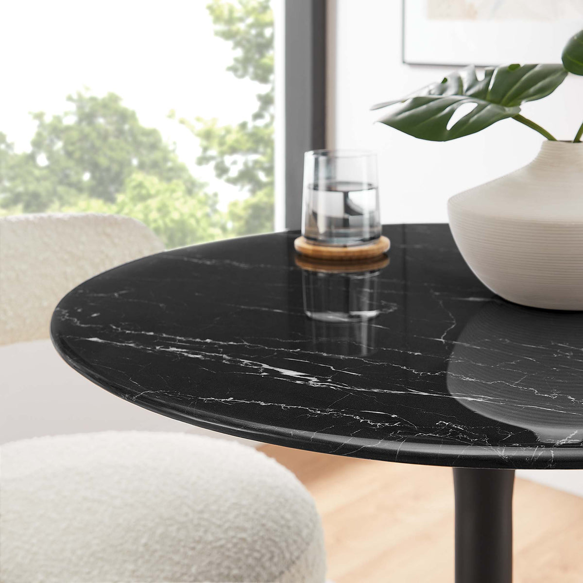 Lippa Black 28" Round Faux Marble Dining Table - Ornate Home