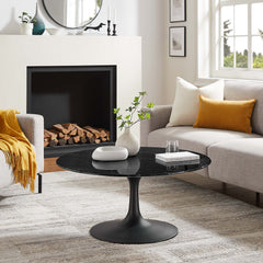 Lippa Black 36" Round Faux Marble Coffee Table - Ornate Home