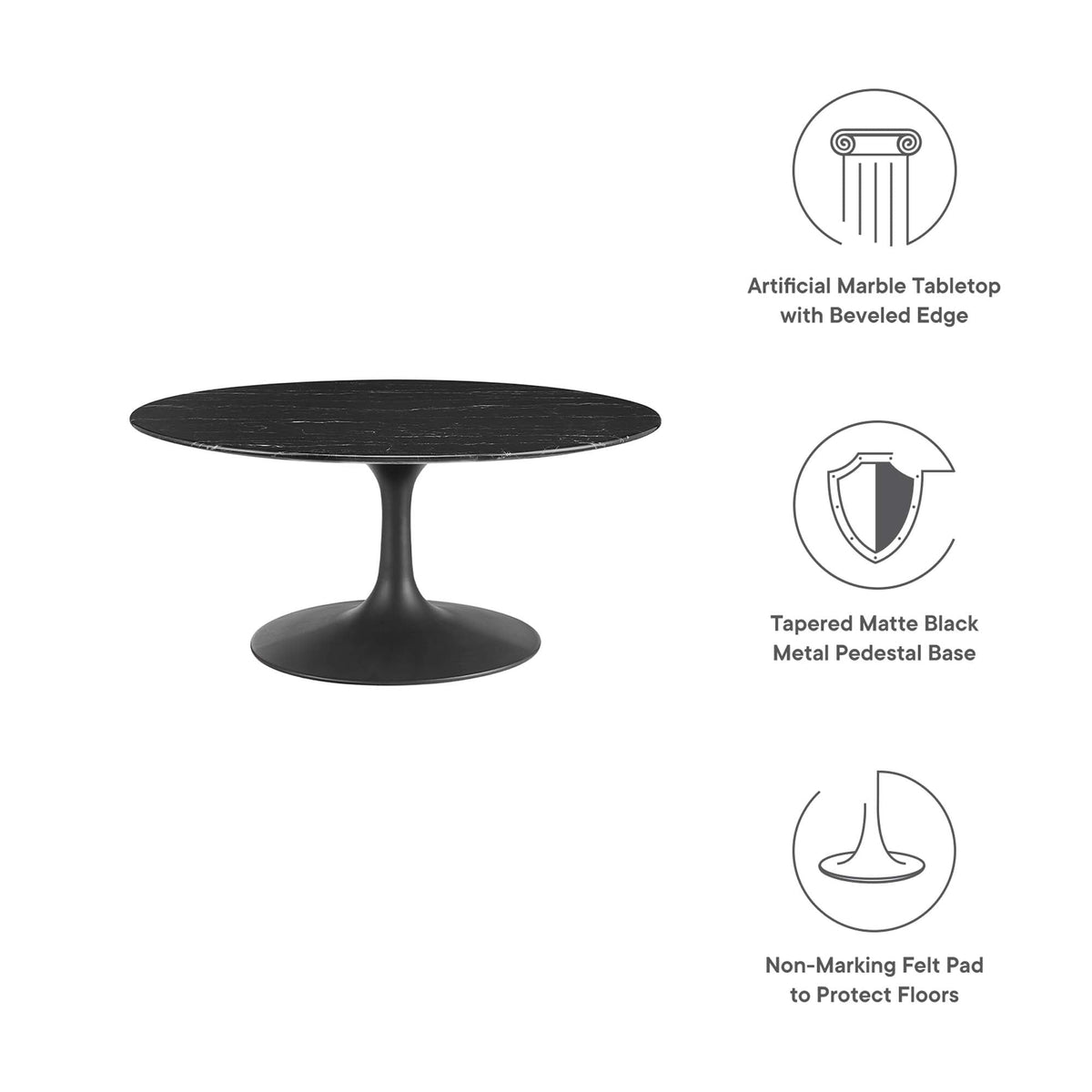 Lippa Black 36" Round Faux Marble Coffee Table - Ornate Home