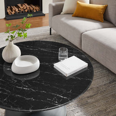 Lippa Black 36" Round Faux Marble Coffee Table - Ornate Home