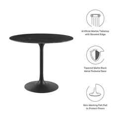 Lippa Black 36" Round Faux Marble Dining Table - Ornate Home