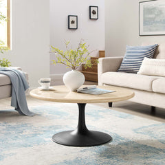 Lippa Black 36" Round Faux Travertine Coffee Table - Ornate Home