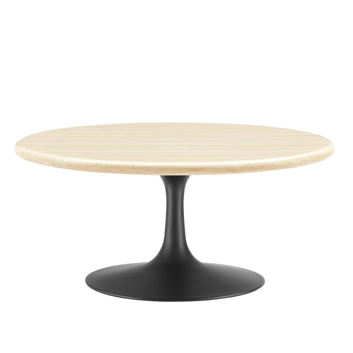 Lippa Black 36" Round Faux Travertine Coffee Table - Ornate Home