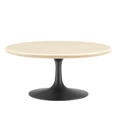 Lippa Black 36" Round Faux Travertine Coffee Table - Ornate Home