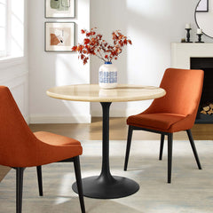 Lippa Black 36" Round Faux Travertine Dining Table - Ornate Home