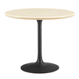 Lippa Black 36" Round Faux Travertine Dining Table - Ornate Home