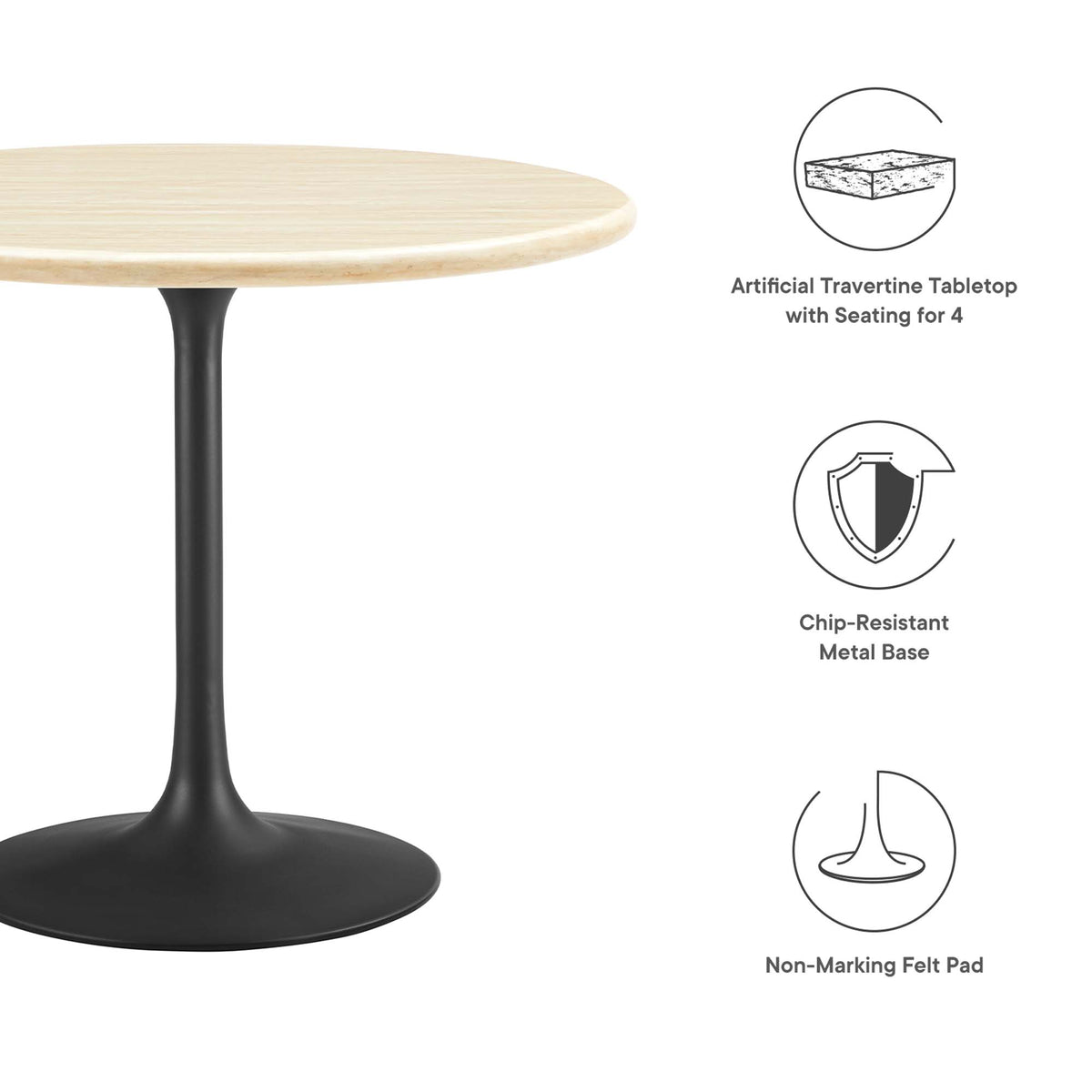 Lippa Black 36" Round Faux Travertine Dining Table - Ornate Home