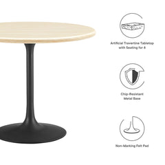 Lippa Black 36" Round Faux Travertine Dining Table - Ornate Home