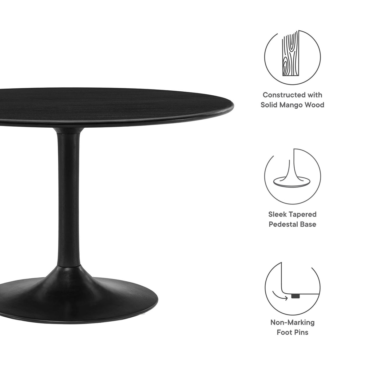 Lippa Black 48" Round Solid Wood Dining Table - Ornate Home