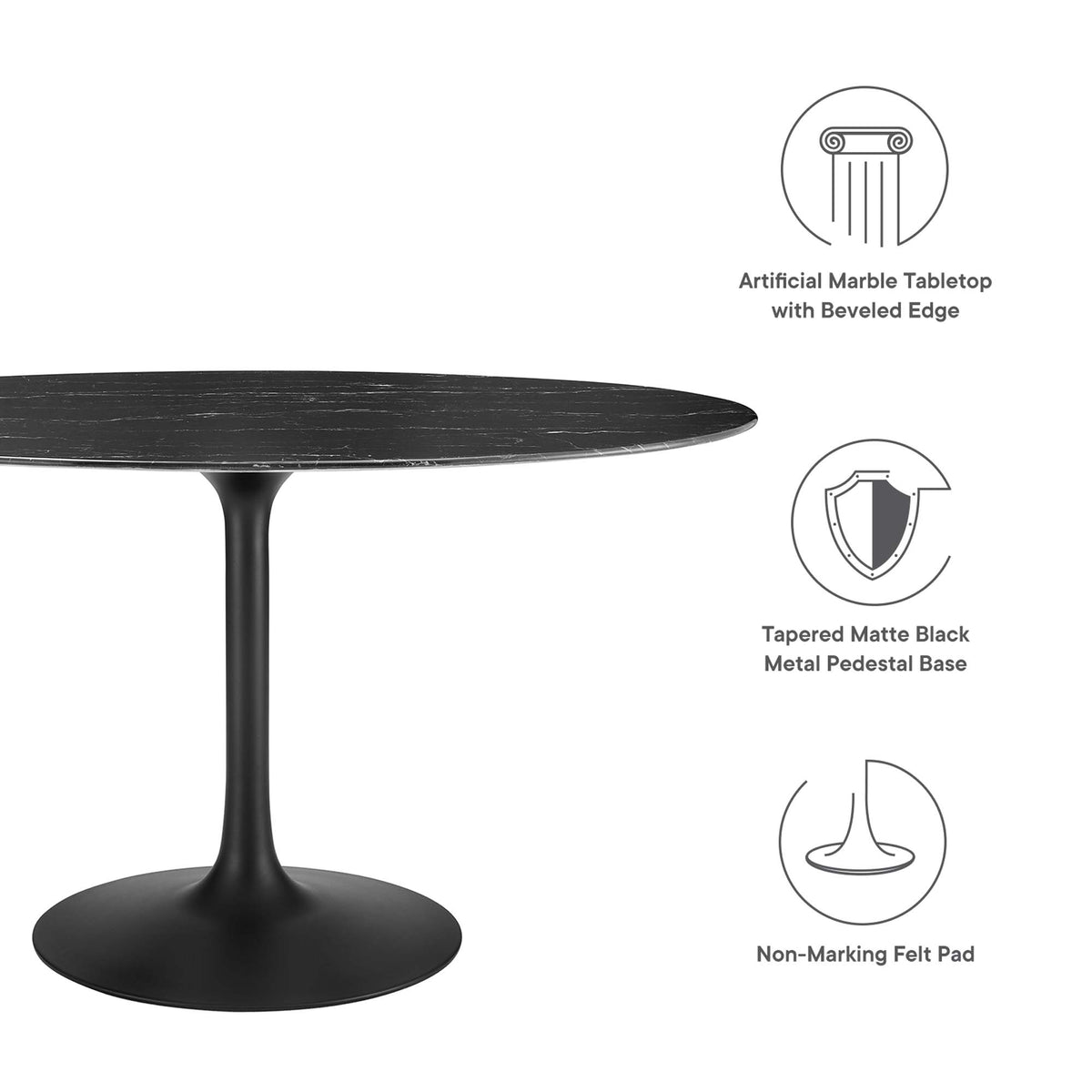 Lippa Black 54" Oval Faux Marble Dining Table - Ornate Home