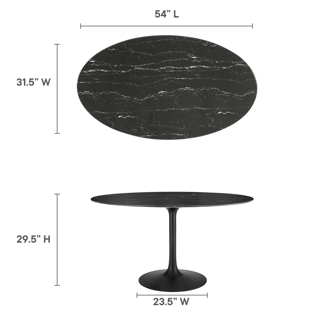 Lippa Black 54" Oval Faux Marble Dining Table - Ornate Home