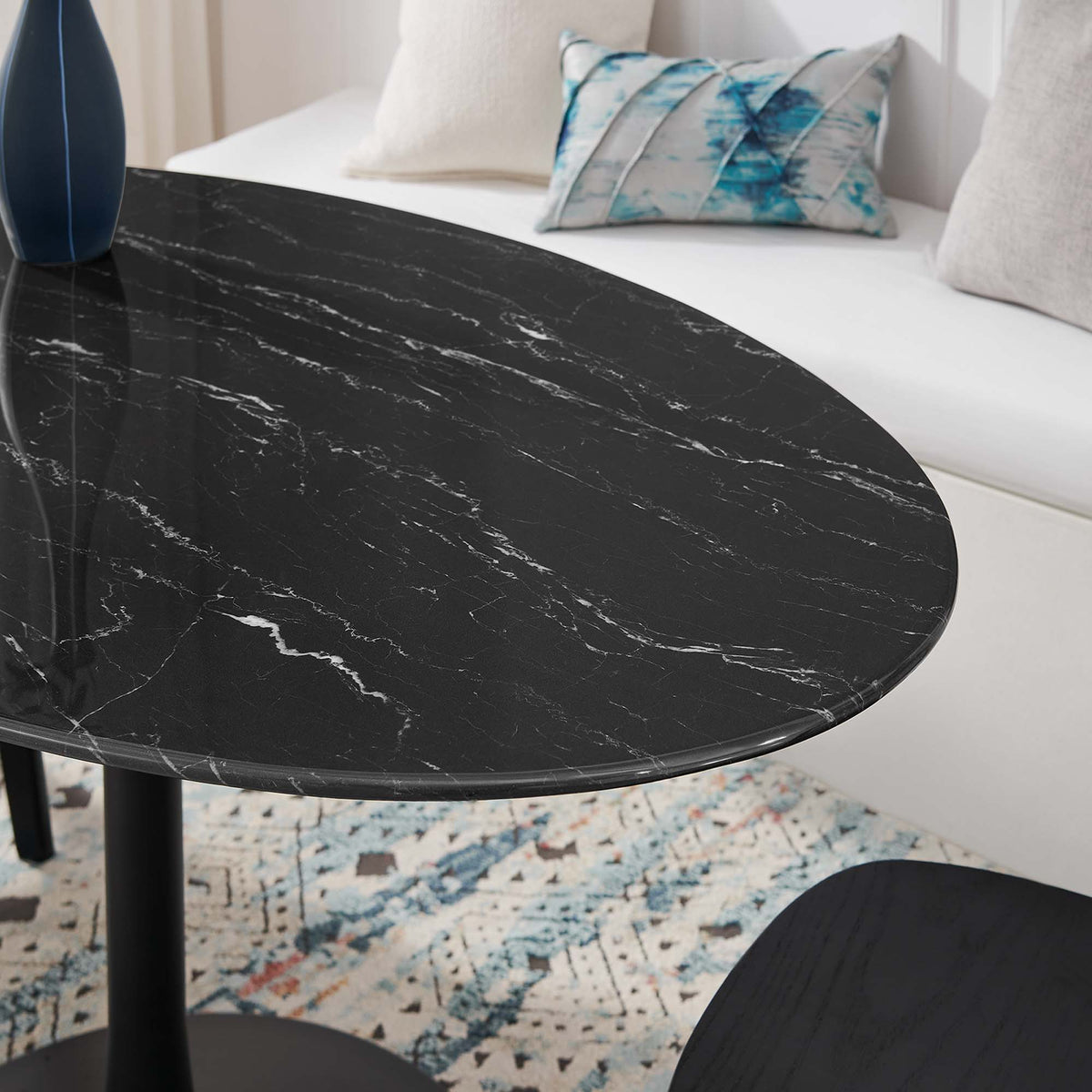 Lippa Black 54" Oval Faux Marble Dining Table - Ornate Home