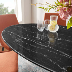 Lippa Black 60" Oval Faux Marble Dining Table - Ornate Home