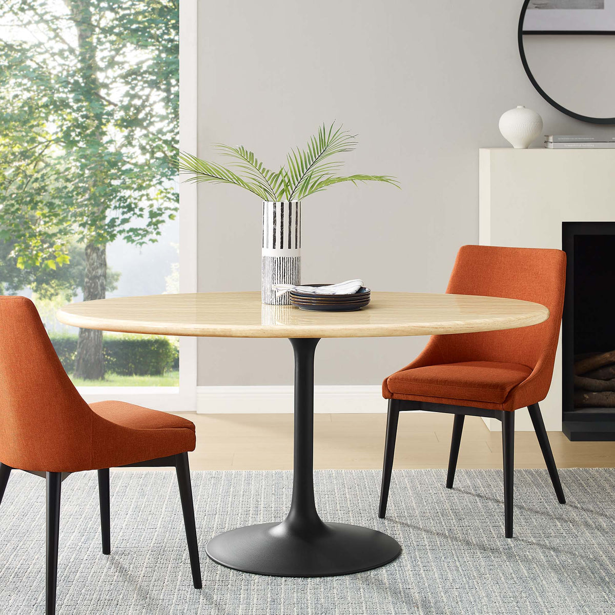 Lippa Black 60" Oval Faux Travertine Dining Table - Ornate Home