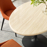 Lippa Black 60" Oval Faux Travertine Dining Table - Ornate Home