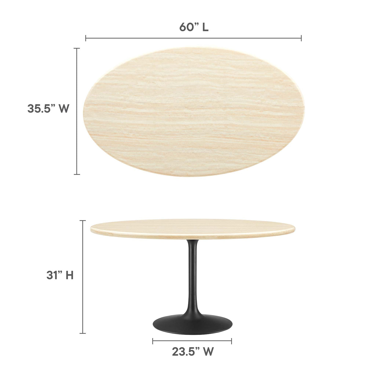 Lippa Black 60" Oval Faux Travertine Dining Table - Ornate Home