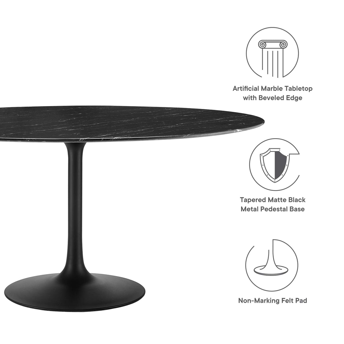 Lippa Black 60" Round Faux Marble Dining Table - Ornate Home