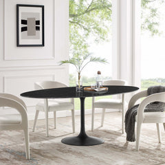 Lippa Black 78" Oval Faux Marble Dining Table - Ornate Home